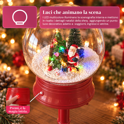 Candeeiro de Natal com neve soprada, música e luzes LED – 3 variantes: esfera branca ou vermelha de 150 cm e caixa de correio de 160 cm