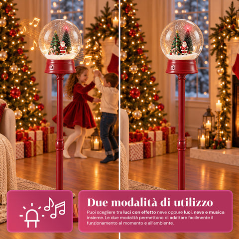 Candeeiro de Natal com neve soprada, música e luzes LED – 3 variantes: esfera branca ou vermelha de 150 cm e caixa de correio de 160 cm