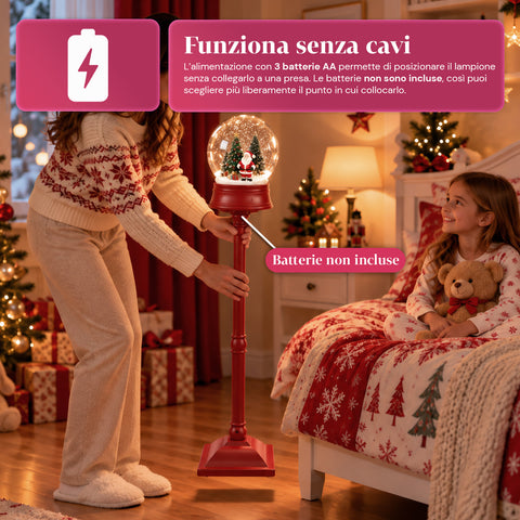 Candeeiro de Natal com neve soprada, música e luzes LED – 3 variantes: esfera branca ou vermelha de 150 cm e caixa de correio de 160 cm