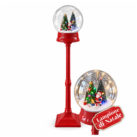 Candeeiro de Natal com neve soprada, música e luzes LED – 3 variantes: esfera branca ou vermelha de 150 cm e caixa de correio de 160 cm