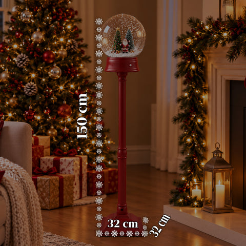 Candeeiro de Natal com neve soprada, música e luzes LED – 3 variantes: esfera branca ou vermelha de 150 cm e caixa de correio de 160 cm
