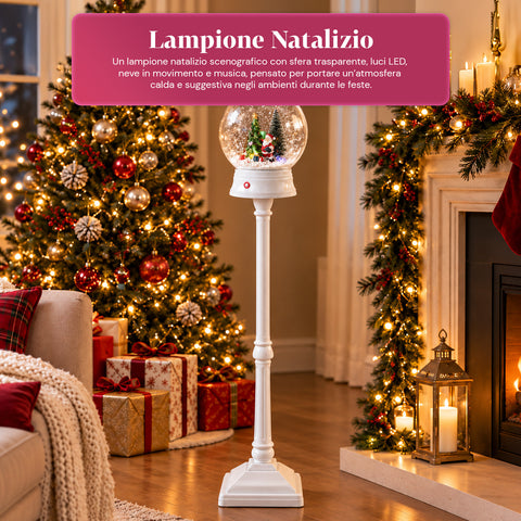 Candeeiro de Natal com neve soprada, música e luzes LED – 3 variantes: esfera branca ou vermelha de 150 cm e caixa de correio de 160 cm