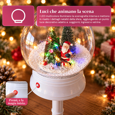 Candeeiro de Natal com neve soprada, música e luzes LED – 3 variantes: esfera branca ou vermelha de 150 cm e caixa de correio de 160 cm