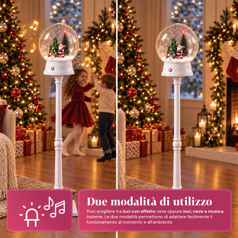 Candeeiro de Natal com neve soprada, música e luzes LED – 3 variantes: esfera branca ou vermelha de 150 cm e caixa de correio de 160 cm