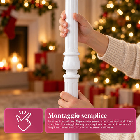 Candeeiro de Natal com neve soprada, música e luzes LED – 3 variantes: esfera branca ou vermelha de 150 cm e caixa de correio de 160 cm