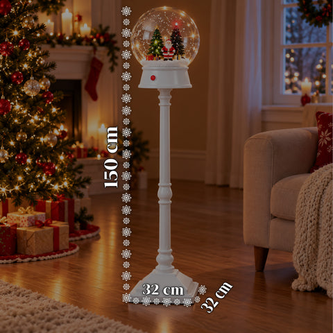 Candeeiro de Natal com neve soprada, música e luzes LED – 3 variantes: esfera branca ou vermelha de 150 cm e caixa de correio de 160 cm