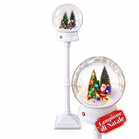 Candeeiro de Natal com neve soprada, música e luzes LED – 3 variantes: esfera branca ou vermelha de 150 cm e caixa de correio de 160 cm