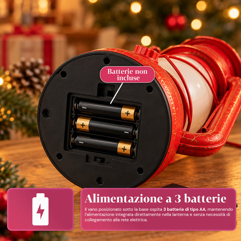Lanterna de Natal vermelha LED com efeito de chama e música de Natal, gancho para pendurar e acabamentos dourados, decoração de 15x11x25 cm
