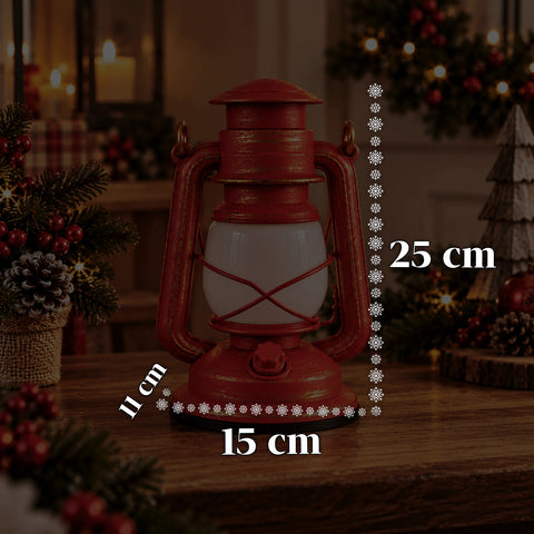 Lanterna de Natal vermelha LED com efeito de chama e música de Natal, gancho para pendurar e acabamentos dourados, decoração de 15x11x25 cm