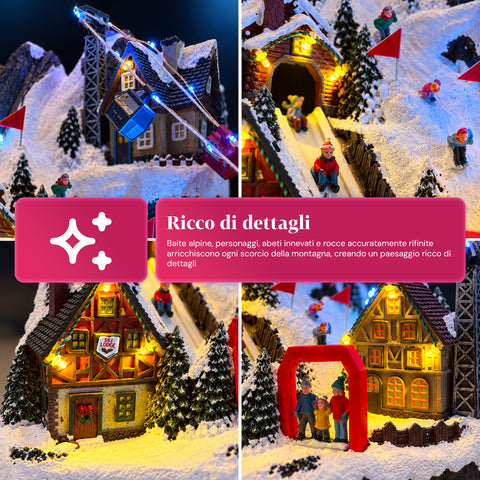 Aldeia de Natal luminosa com escorrega em movimento, teleférico, luzes LED e música de Natal - 28x19x32 cm