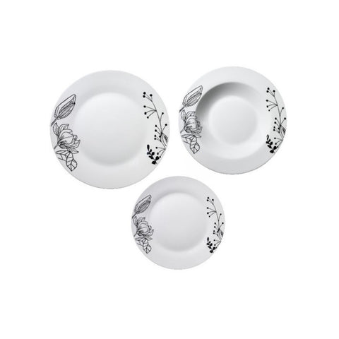 Serviço de mesa de 18 peças em porcelana com decoração de magnólia