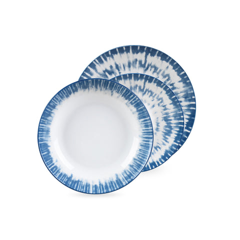 Conjunto de pratos de porcelana Iride, 18 peças, azul-claro e branco, com design elegante