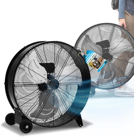 Ventoinha industrial de chão portátil, 240 W, 3 pás metálicas e 3 velocidades