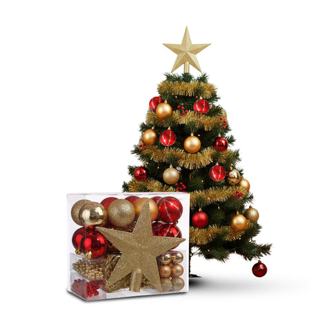 Kit de Decorações de Natal 44 Peças Vermelhas e Douradas – Com Ponta em Forma de Estrela