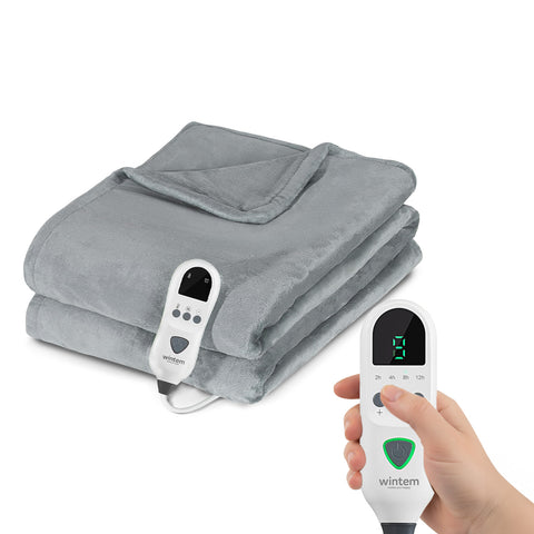 Manta Elétrica de Casal Fluffy para Cama e Sofá em Flanela com Temporizador de 9H