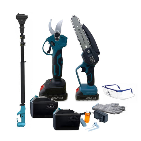 Kit de poda 3 em 1 com tesoura, motosserra e vara telescópica a bateria de 88V