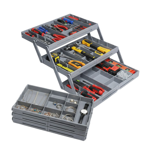 Organizador de gavetas de 3 níveis – recipiente modular cinzento que poupa espaço