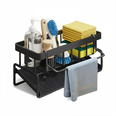 Suporte para esponjas e detergentes em aço resistente com escoamento integrado