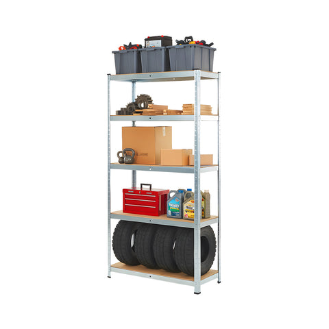 Estante com 5 prateleiras em metal galvanizado e MDF com efeito de madeira, capacidade total de 875kg