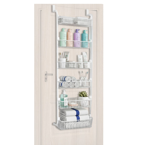 Organizador vertical suspenso multiusos de porta com 6 prateleiras para casa de banho ou cozinha