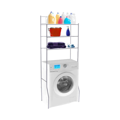 Estante para colocar sobre a máquina de lavar roupa com 3 níveis em metal branco 26/36x66x177cm