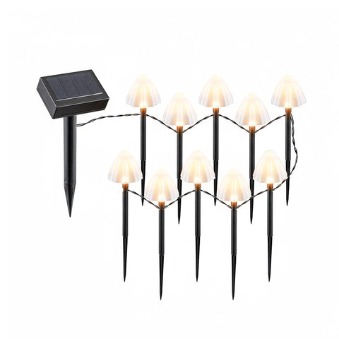 Luzes solares de exterior em forma de cogumelo – Conjunto de 12 marcadores de caminho com painel solar e LED de luz quente