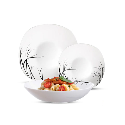 Serviço de mesa com 18 pratos quadrados em porcelana, decoração elegante Gracilis