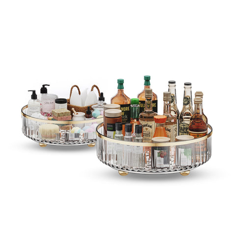 Tabuleiros giratórios para cosméticos e cozinha – Conjunto de 2, impermeáveis