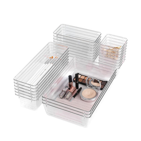 Conjunto de organizadores de gavetas multiusos com 25 peças – transparentes e fáceis de limpar