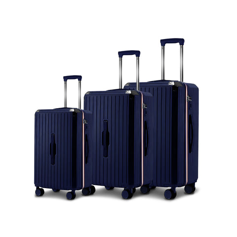 Malas trolley azuis de 55-66-76 cm em ABS com rodas duplas giratórias