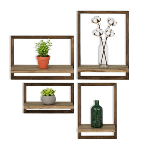 Conjunto de 4 Prateleiras de Parede em Madeira de Vários Tamanhos – Design Moderno e Resistente