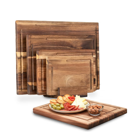 Conjunto de 4 Tábuas de Cortar em Madeira de Acácia – Design Robusto e Resistente à Humidade