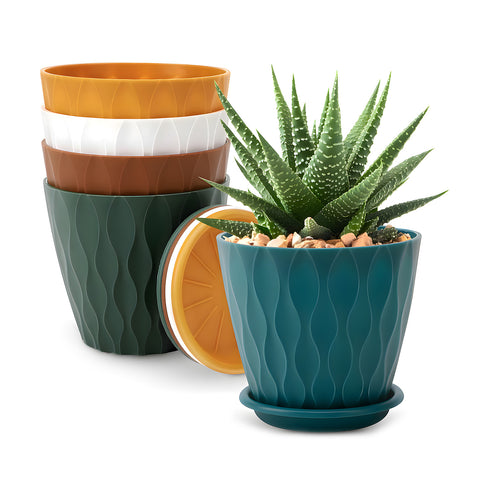 Embalagem de 5 vasos multicoloridos em plástico ecológico com drenagem – Ø 15cm