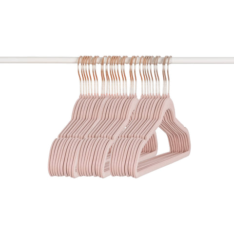 Conjunto de 50 cabides de veludo cor-de-rosa antiderrapantes com gancho giratório