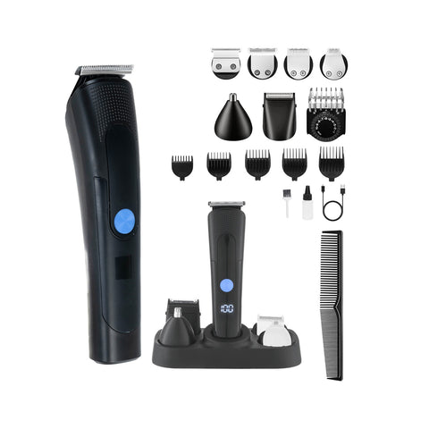Aparador de cabelo e barba sem fios com visor LED e acessórios 12 em 1