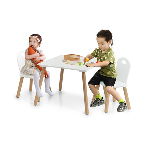 Conjunto Scandi para quarto infantil – mesa e 2 cadeiras de madeira brancas para crianças