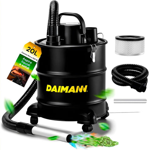 Aspirador de sólidos e líquidos 20L 800W com filtro HEPA e tubo metálico para lareira e salamandra