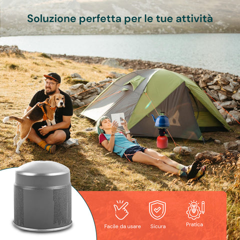 Soluzione perfetta per attività di campeggio con tenda, cartuccia facile da usare, sicura e pratica per cucinare all'aperto
