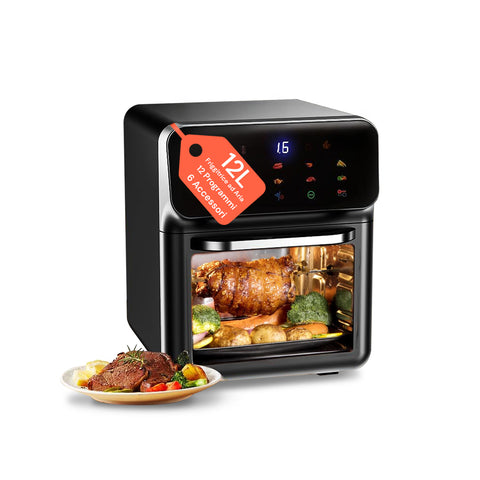 Fritadeira a ar de 12 litros 1350W com janela, 2 prateleiras e acessórios - fácil de limpar