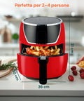Friggitrice Ad Aria 5l 1500w Temperatura 80-200°C Con Timer E Display Led