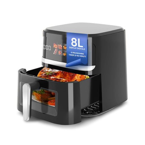 Fritadeira a ar de 8 litros com visor digital e 8 programas predefinidos