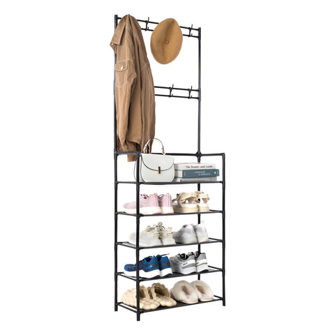 Cabide Multiusos com 5 Prateleiras em TNT e 2 Barras para Roupa – Capacidade para 10 Pares