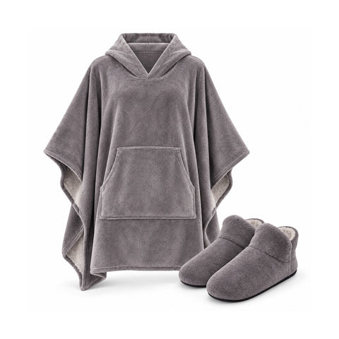 avilia home coperta indossabile donna in spugna con cappuccio tasca a marsupio e ciabatte coordinate taglia unica in fucsia verde acqua o grigio ean 8056819082289