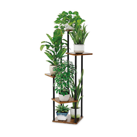 Suporte para vasos com 5 níveis em aço e MDF, estante para plantas 106 cm
