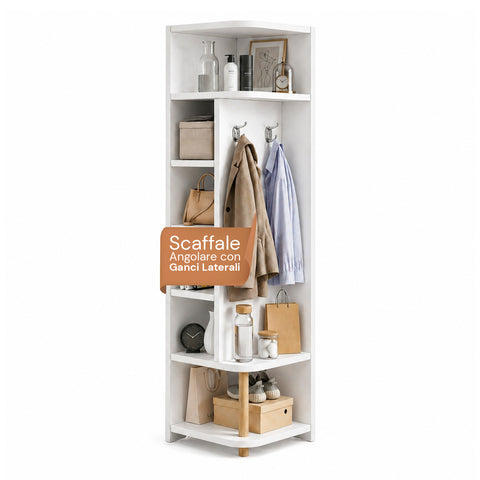 Estante de canto em MDF branco com 7 níveis, 180x30x30 cm – alta capacidade de carga