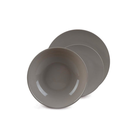 Serviço de 18 pratos em porcelana cinzento-taupe, resistentes, com design moderno e elegante