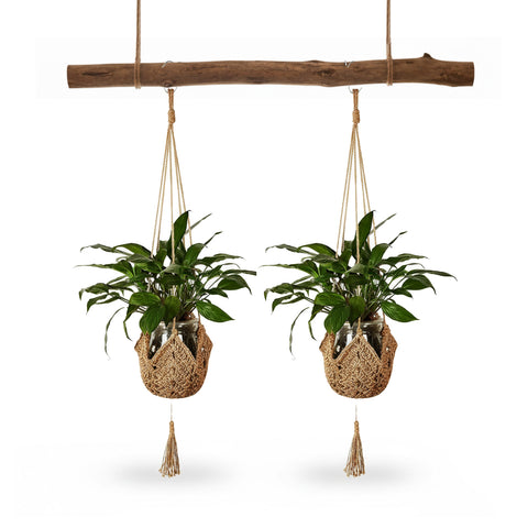 Conjunto de 2 suportes para vasos em macramé entrançado à mão com ganchos em S