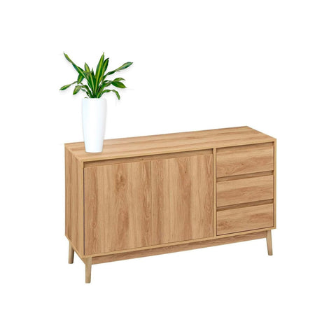 Aparador com 3 gavetas, efeito de carvalho natural, 39x76x120cm