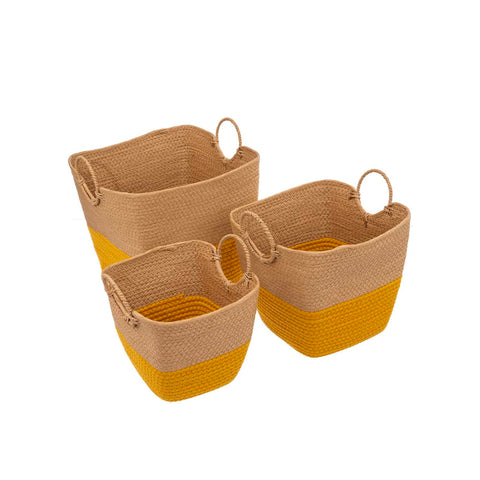 Conjunto de 3 cestos de vime Solar Power Amarelo