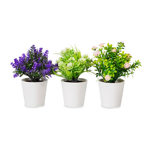 Conjunto de 3 plantas artificiais de interior com vasos modernos para casa ou escritório